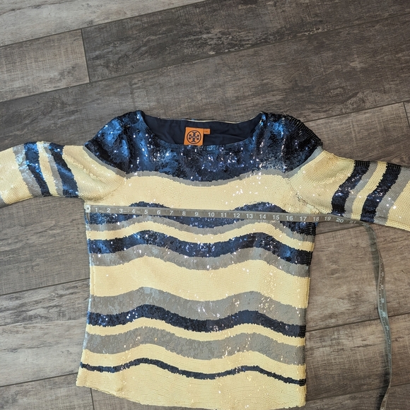 Tory Burch Black and Cream Sequin Blouse - Picture 10 of 11